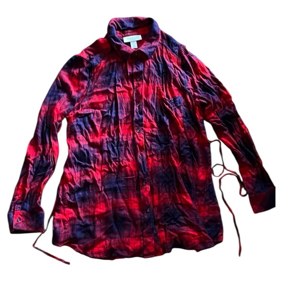 Motherhood Maternity Red and Blue Casual Button Down Shirt - Picture 1 of 5